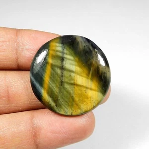 Natural Flashy Blue Tiger Eye Cabochon Round Shape Gemstone Loose 45 Cts BT-68 - Picture 1 of 7