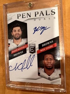 2018 Panini Donruss Elite Pen Pals Duals Baker Mayfield & Nick Chubb Signed Auto