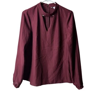 White House Black Market Burgundy Keyhole Long Sleeve Blouse Size Medium - Picture 1 of 7