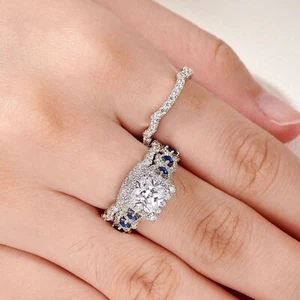 2.60CT Lab Created Sapphire Promise Ring for Women Gifts 14K White Gold Plated - Picture 1 of 5