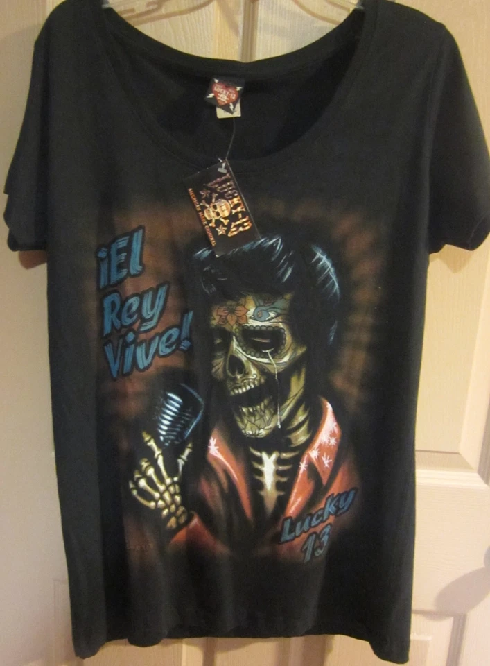 Camisa tatuaje punk cuello redondo Lucky 13 El Rey Vive para mujer talla XXL nueva con etiquetas Foto 1 de 4