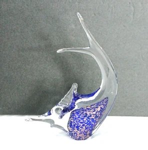 Jussis Glass SWORD FISH = Blue / Gold / Clear = 7.5" tall = Very Nice! - Picture 1 of 12