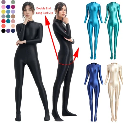 MJINM Damen's Glitzer Langarm Elasthan Tights Overalls Jumpsuit Bodysuit Rompers - Bild 1 von 4