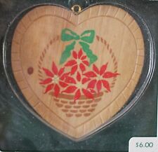 Hallmark 1987 Sister Keepsake Christmas Ornament Poinsettias Wood Heart Shaped