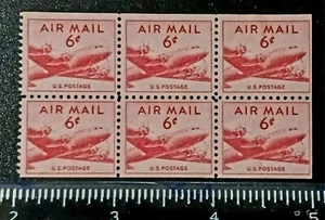Six rare, unused, red, AIR MAIL 6 Cent U.S. POSTAGE stamps. - Picture 1 of 4