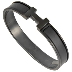 HERMES H Clic Men’s Noir Mat Black “So Black“ T4 19cm Men’s Bracelet Birkin - Picture 1 of 7