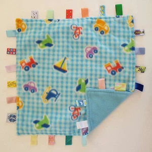 Big Taggies Baby Lovey Sicherheitsdecke blau kariert Fahrzeuge Autos LKW 17x17" - Bild 1 von 3