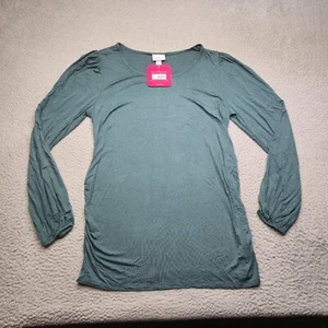 Isabel Maternity Long Sleeve Blouson Fitted Knit Top Green Size M - Picture 1 of 14