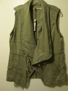 $99 Max Jeans Vetiver Olive Green Tencel Drape Military Style Jacket Vest Sz L - Picture 1 of 4