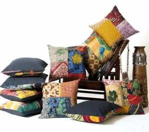 10 PC Wholesale India Cotton Cushion Cover Reversible Floral Kantha Style Pillow - Picture 1 of 5