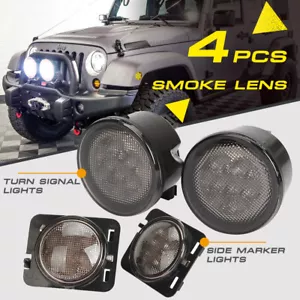 LED Turn Signal Fender Side Marker Light Smoked Lens For Jeep Wrangler JK 07-17 - Picture 1 of 12