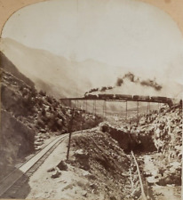 Stereoview 1898 The Loop Above Georgetown Colorado Locomotive Train Smoke Bridge