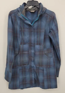 Outdoor Ranch Jacket Womens Small Blue Plaid Hooded Midweight Outerwear - Picture 1 of 10