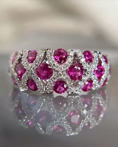 4.12CT Round Cut Lab Created Ruby Engagement Band Ring In 14k White Gold Plated - Picture 1 of 5