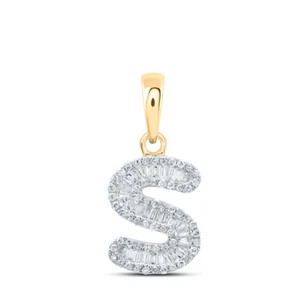 Colgante de oro amarillo de 10kt para mujer Baguette diamante S letra inicial 1/3 Cttw - Imagen 1 de 1