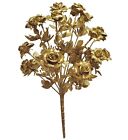 Gold Glittered 14-Plastic Tea Roses 18" Bush Flower Home Holiday All Decor Craft