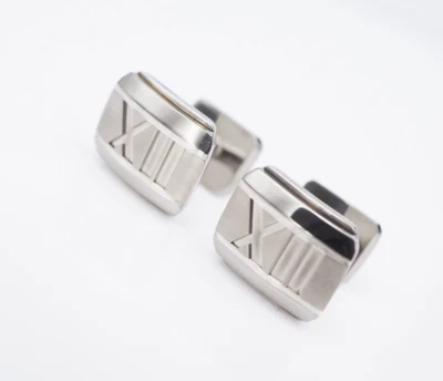 Tiffany & Co Titanium Sterling Silver Atlas Roman Numeral XII Cufflinks M1873 - Image 1 of 3