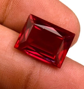 Mozambique Red Ruby Emerald Cut 9.70 Ct Loose Gemstone Lab-Created - Picture 1 of 5