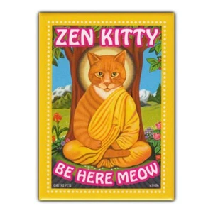 Imán de refrigerador retro para mascotas - gatito zen, gato atigrado naranja - arte publicitario - Imagen 1 de 1