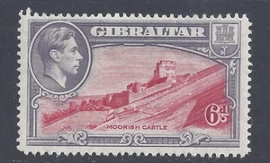 GIBRALTAR GVI  1938 6d CARMINE AND GREY-VIOLET PERF 13½ MINT HINGED  SG126 - Picture 1 of 2