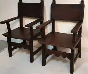 A Pair Of Antique Spanish Carved Oak Chairs. - Picture 1 of 10