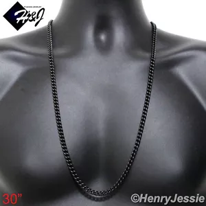 30"MEN's Stainless Steel 6mm Black Plated Cuban Curb Link Chain Necklace - Picture 1 of 3