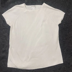 Pierre Cardin Sweater Womens Sz M White Ribbed Knit 100% Cotton Short Sleeve VTG - Picture 1 of 4