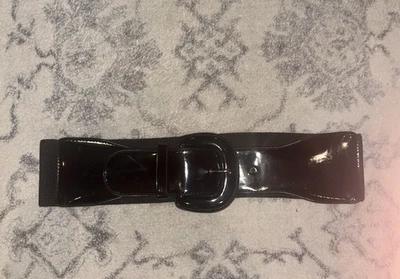 Ralph Lauren Women’s Small Faux Patent Leather Black Wide Belt. 80’s/90’s. - Image 1 of 4