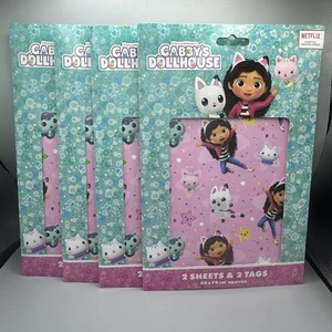 Gabby's Dollhouse 2 Sheets & 2 Tags Gift Wrap x 4 PACKS 70cm x 50cm Sheets - Picture 1 of 13
