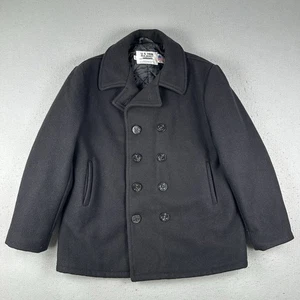 Schott 740N Pea Jacket Coat Men’s 46 Black Melton Wool Double Breasted US Navy - Picture 1 of 23
