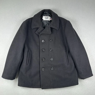Schott 740N Pea Jacket Coat Men’s 46 Black Melton Wool Double Breasted US Navy - Image 1 of 4