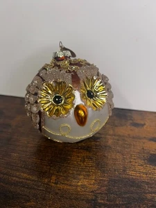 Adorno de Navidad de vidrio con cara de búho brillo colgante 3" - Imagen 1 de 7