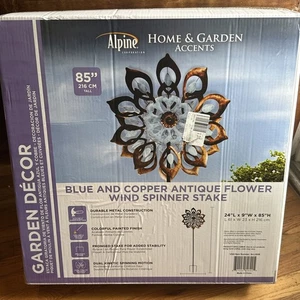 Antike Blumen Wind Spinner blau & kupfer 85 "hoch 24" breit doppelseitig - Bild 1 von 6