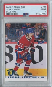 2021-22 Upper Deck Fleer Ultra Cole Caufield #239 Blue Foil /399 Rookie RC PSA 9 - Picture 1 of 2