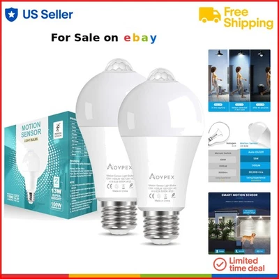 Motion Sensor Light Bulbs LED 13W 100W Equivalent Security Indoor Outdoor - Image 1 of 4