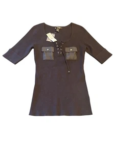 NWT Black Ribbed Lace Up Utility Pocket Bodycon Sweater Top Moto - Picture 1 of 6