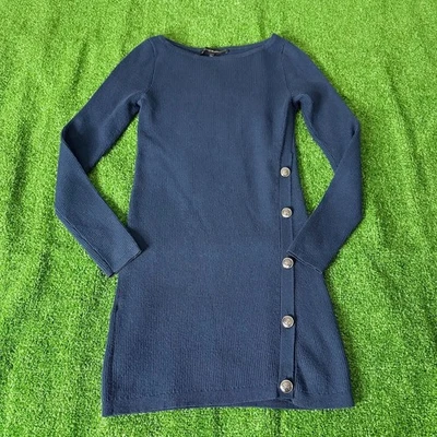 Vestido midi suéter tejido White House Black Market azul marino manga larga talla XS Foto 1 de 4