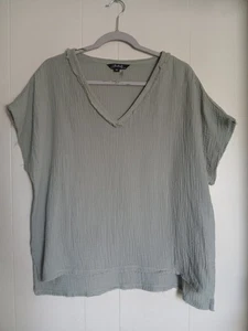 Charlie B Womens Gauzy 100% Cotton Green Short Sleeve Shirt Size Large Boho - Picture 1 of 10