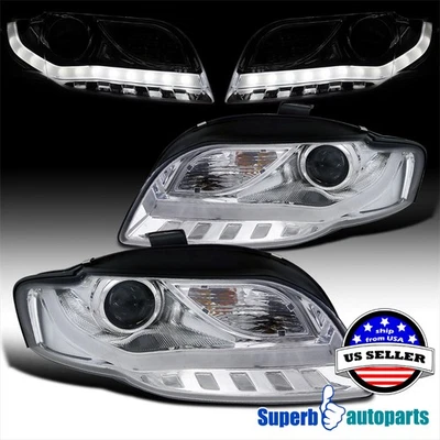 Fits 2005-2008 Audi A4 Projector Headlights BMW Style LED Strip Tube Lamps 06-08 - Imagem 1 de 4
