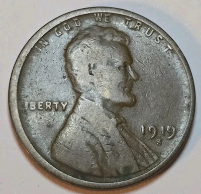 1919-S Lincoln Wheat Cent Penny United States Mint  - Image 1 of 2