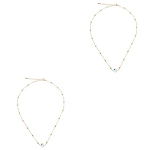 2 Pack Glass Beaded Collarbone Chain Miss Evil Eye Pendant Necklace - Picture 1 of 12