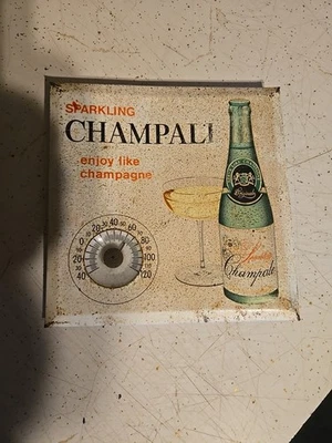 VINTAGE SPARKLING CHAMPALE METAL THERMOMETER SIGN, AS-IS & AS FOUND - Image 1 of 4