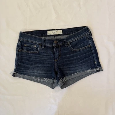 Pantalones Cortos Abercrombie & Fitch AZUL DENIM Dobladillo Enrollado Jean Tiro Bajo Mujer Talla 2/26 Foto 1 de 4
