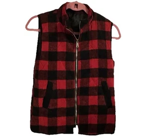 Rot schwarz Buffalo kariert Karo durchgehender Reißverschluss Weste Fleece Taschen Damengröße Small - Bild 1 von 8