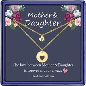 š„Mother Daughter Necklace Initial K , 14k Gold Filled Layered Necklace Heartš„ - Picture 1 of 7