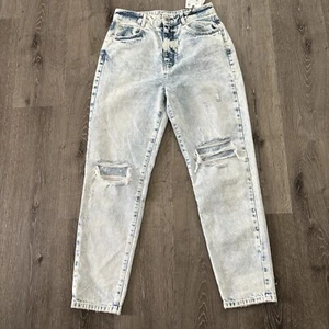 Zara Jeans 6 High Rise Mom Leg Ankle Rigid Marble Wash Destroyed - Picture 1 of 12