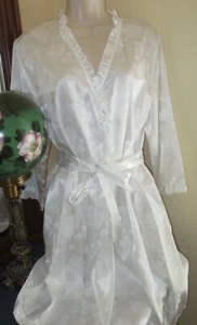 KATHRYN WHITE embossed SATIN KIMONO OPEN belted BRIDAL robe lingerie sz M NOST - Picture 1 of 10