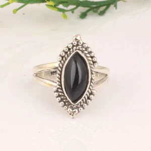 Anillo diario de plata de ley 925 con forma de marquesa de ónix negro para... - Imagen 1 de 10