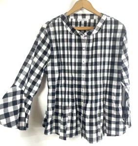 See and Be Seen Button Up Top Black White Gingham Check Country Romantic Size L - Picture 1 of 12