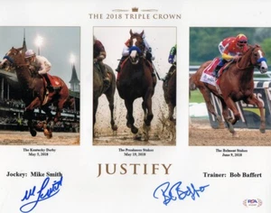 Mike Smith Bob Baffert Dual Autographed 11X14 Photo Justify Collage PSA AH22487 - Picture 1 of 1